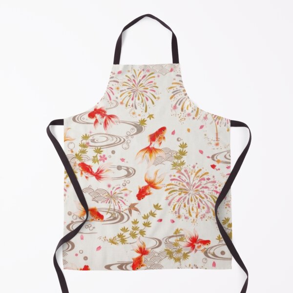 Item preview, White Japanese Goldfish, Fireworks and Ripples - Traditional Yukata Pattern Cream Background designed and sold by Kokeshidreams.