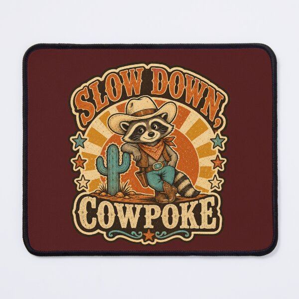 Item preview, Slow Down Cowpoke – Funny Retro Western Raccoon Cowboy designed and sold by NinaCreator.