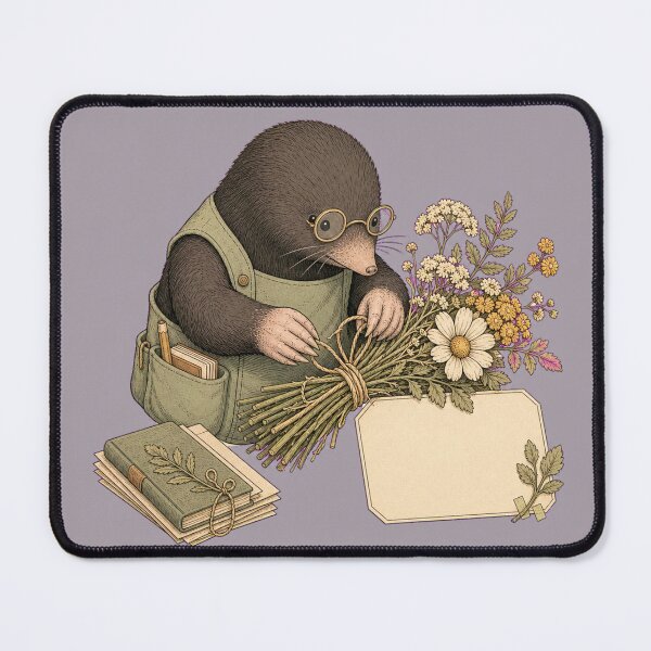 Item preview, Cottagecore Mole Wildflower Archivist designed and sold by Tender Oddities Studio.