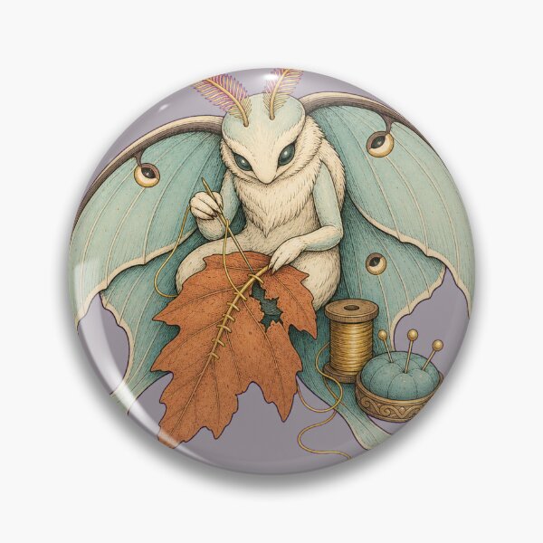 Item preview, Luna Moth Mending an Autumn Leaf with Golden Thread designed and sold by Tender Oddities Studio.