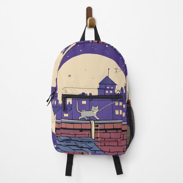 Item preview, Illustration - Mischievous feline and mysterious moon, Nocturnal fairytale ambiance designed and sold by World-Pets.