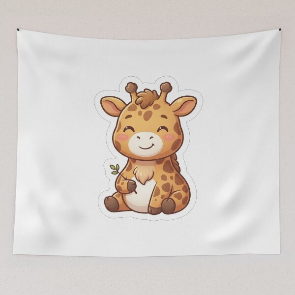 Item preview, Cute Baby Giraffe Holding Leaf Illustration designed and sold by Owcomm.