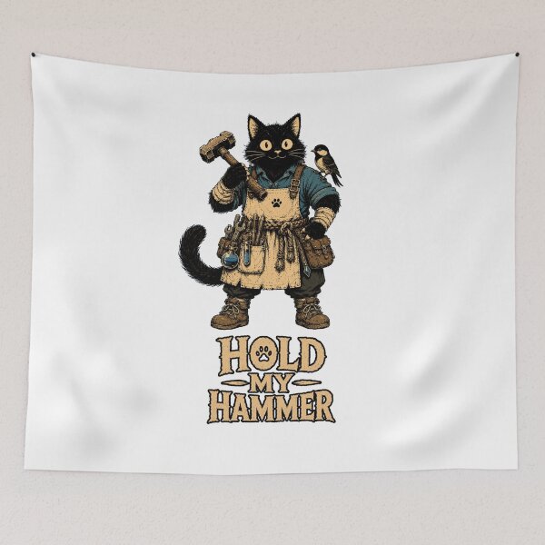 Item preview, Hold My Hammer | Funny Blacksmith Cat Fantasy designed and sold by Bisonia.