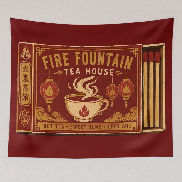 Item preview, Fire Fountain Tea House Matchbox Graphic designed and sold by agearb.