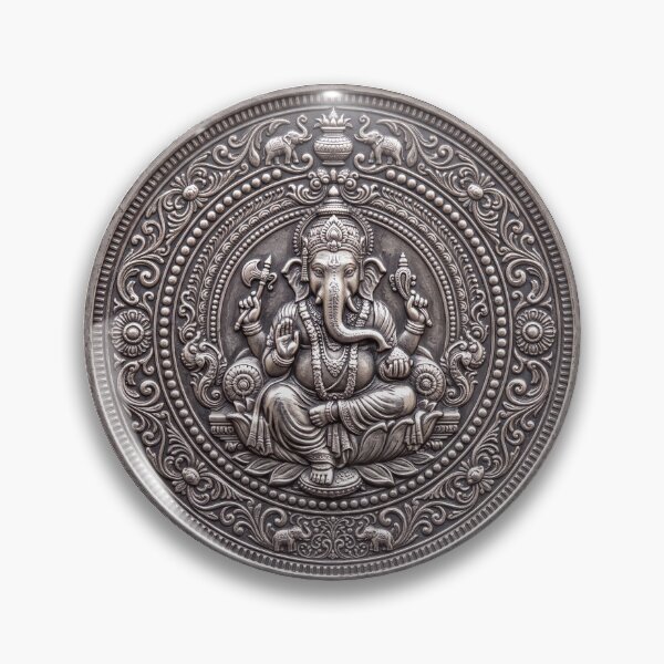 Item preview, Silver Ganesha Old Coin Art | Hindu Sacred Coin Design designed and sold by CosmicLotusArt.