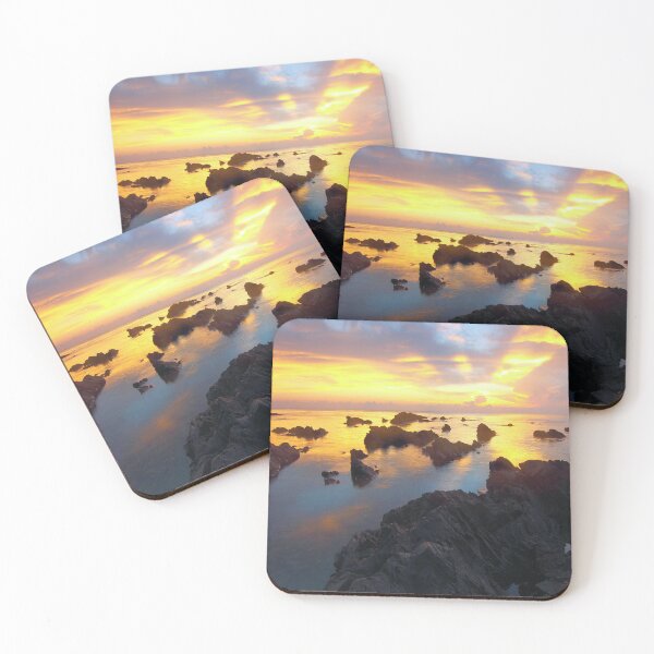 Item preview, Golden Rocky Coast Sunset | Ocean Landscape Photography | Serene Seascape Wall Art designed and sold by StyleForge Apparel.