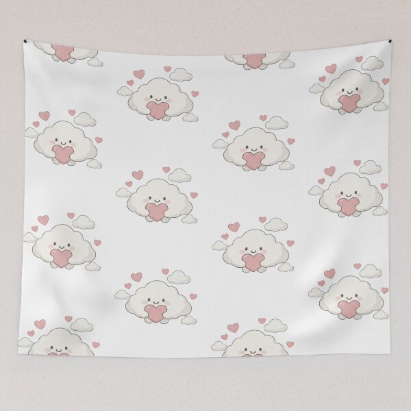 Item preview, Cute Kawaii Cloud Holding Heart Pastel Fluffy Aesthetic designed and sold by Rehnair.