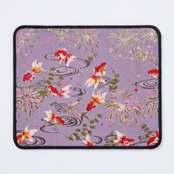 Item preview, Lavender Purple Japanese Goldfish, Fireworks and Ripples - Traditional Yukata Pattern designed and sold by Kokeshidreams.