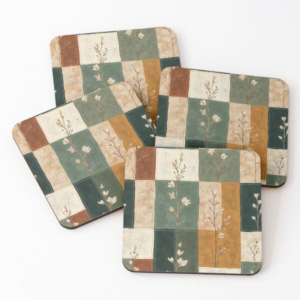 Item preview, Vintage Botanical Patchwork Wildflower Grid Pattern designed and sold by Hen-C-Art.