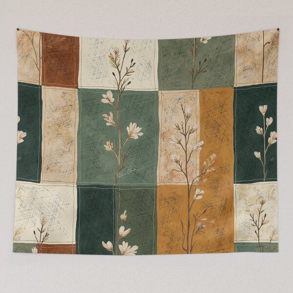 Item preview, Vintage Botanical Patchwork Wildflower Grid Pattern designed and sold by Hen-C-Art.