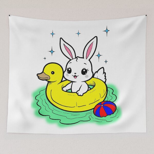 Item preview, Cute Bunny in Yellow Duck Pool Float Summer designed and sold by pegyranrasana12.