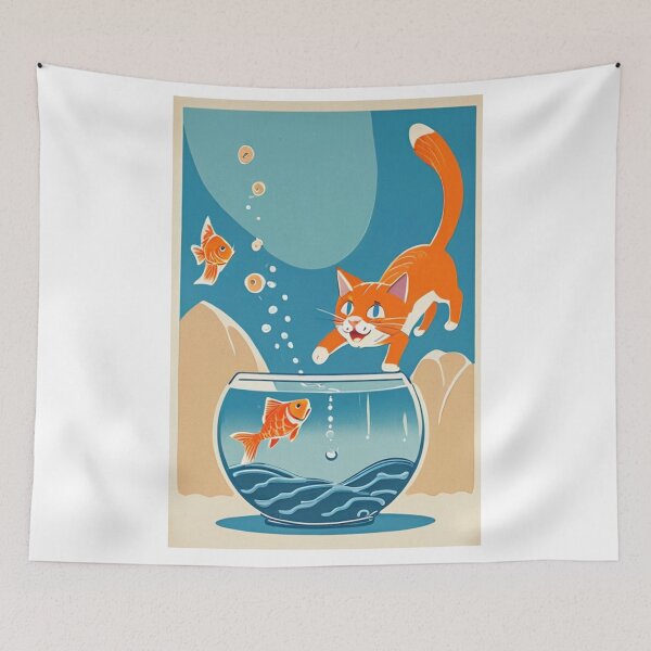 Item preview, Illustration - Playful Domestic Feline, Retro Style Inspired by the 1950s designed and sold by World-Pets.