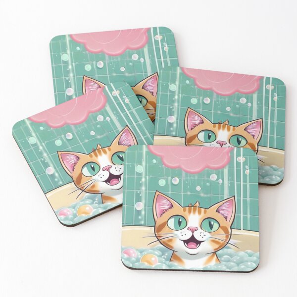 Item preview, Illustration - Playful Feline, Colorful and Mischievous Bath Scene designed and sold by World-Pets.