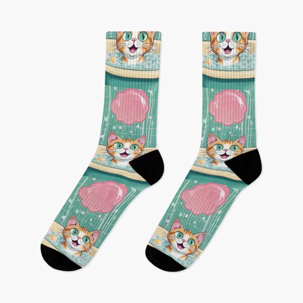 Item preview, Illustration - Playful Feline, Colorful and Mischievous Bath Scene designed and sold by World-Pets.
