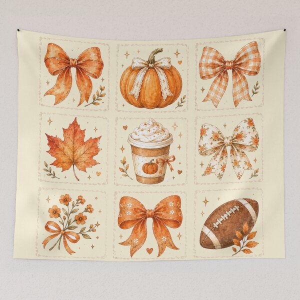 Item preview, Coquette Autumn Bows Collage Fall Pumpkin Spice,  Football and Maple Leaf designed and sold by Yellowriversss.