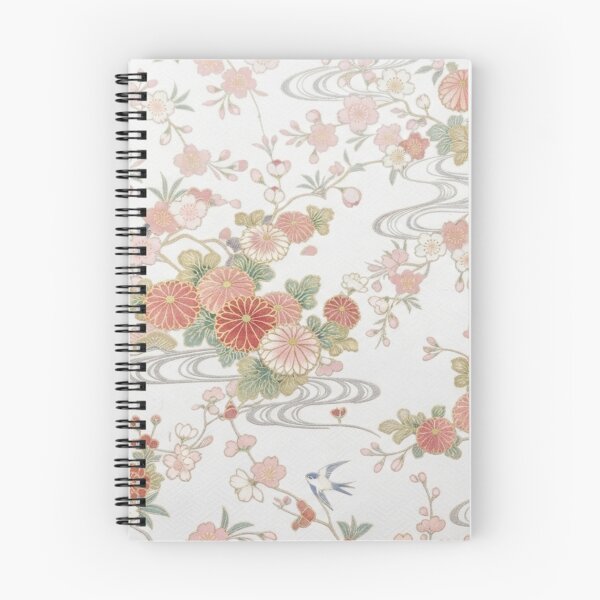 Item preview, Traditional Japanese Kimono Pattern with Cherry Blossoms and Swallows on White designed and sold by Kokeshidreams.