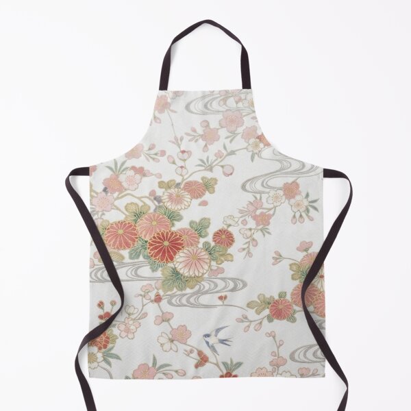 Item preview, Traditional Japanese Kimono Pattern with Cherry Blossoms and Swallows on White designed and sold by Kokeshidreams.