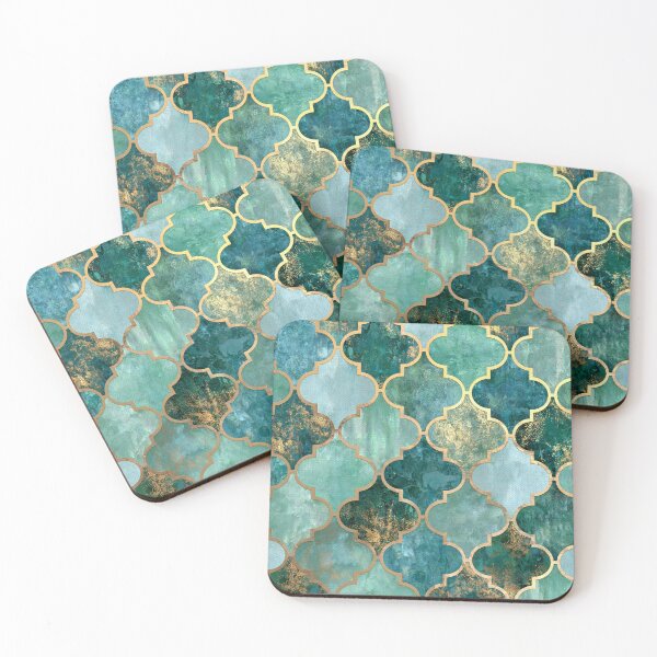 Item preview, Gold Emerald Moroccan Arabesque Turquoise Tile Pattern designed and sold by GrinGalore.