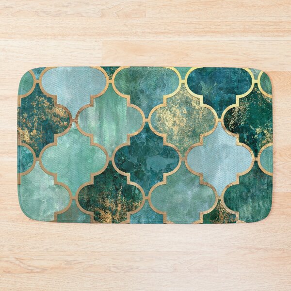 Item preview, Gold Emerald Moroccan Arabesque Turquoise Tile Pattern designed and sold by GrinGalore.