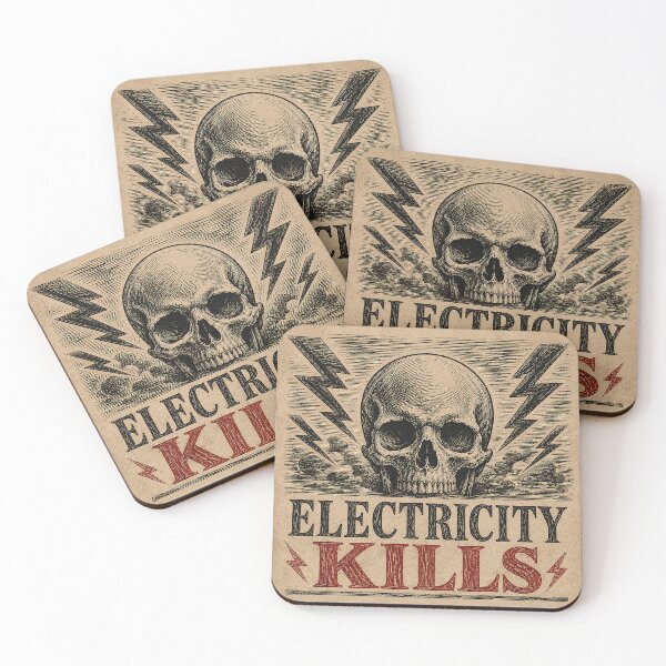 Item preview, Electricity Kills Vintage Skull Woodcut High Voltage Graphic Tee designed and sold by Abidel.