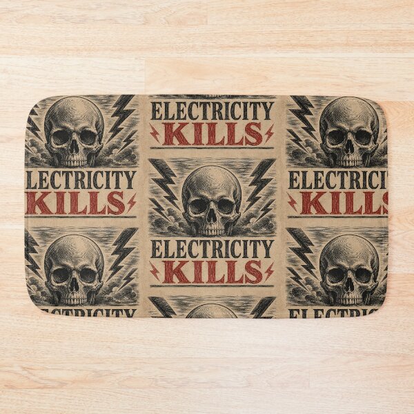 Item preview, Electricity Kills Vintage Skull Woodcut High Voltage Graphic Tee designed and sold by Abidel.