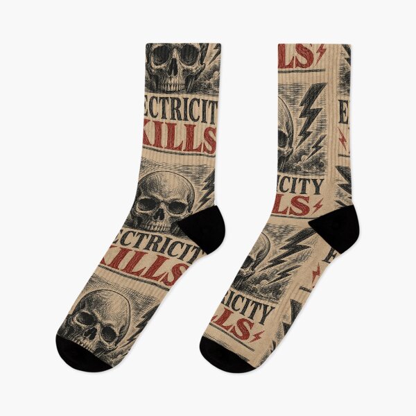 Item preview, Electricity Kills Vintage Skull Woodcut High Voltage Graphic Tee designed and sold by Abidel.