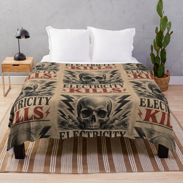 Item preview, Electricity Kills Vintage Skull Woodcut High Voltage Graphic Tee designed and sold by Abidel.
