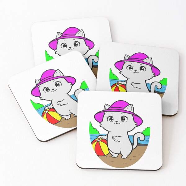 Item preview, Cute Cartoon Beach Cat with a Pink Hat and Ball designed and sold by yornimaalfana15.