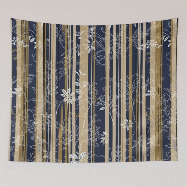 Item preview, Modern Japanese Kimono Stripe with Elegant Floral Line Art Pattern designed and sold by Kokeshidreams.