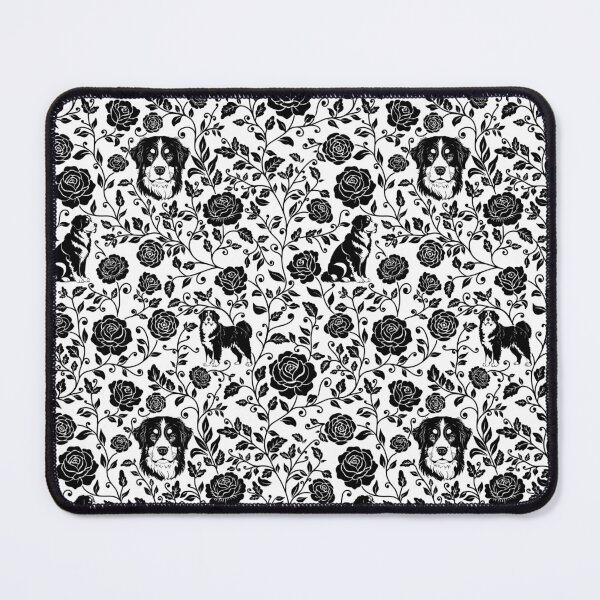 Item preview, Bernese Mountain Dog Floral Pattern | Elegant Botanical Dog Design Black designed and sold by WildLakePatterns.