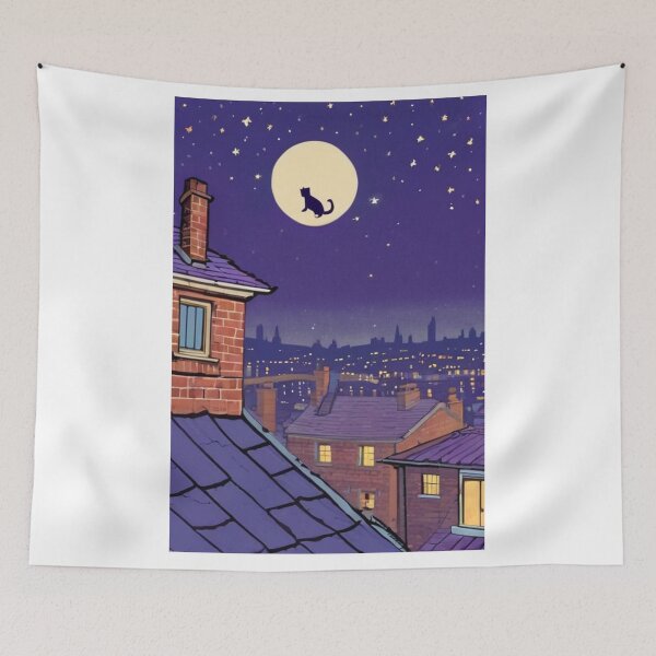 Item preview, Illustration - Stylized and lunar feline, Fantastic children's tale scene designed and sold by World-Pets.