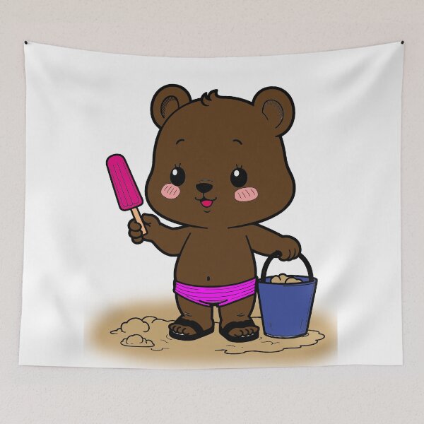 Item preview, Cute Little Bear at the Beach with Popsicle and Sand Bucket designed and sold by yornimaalfana15.