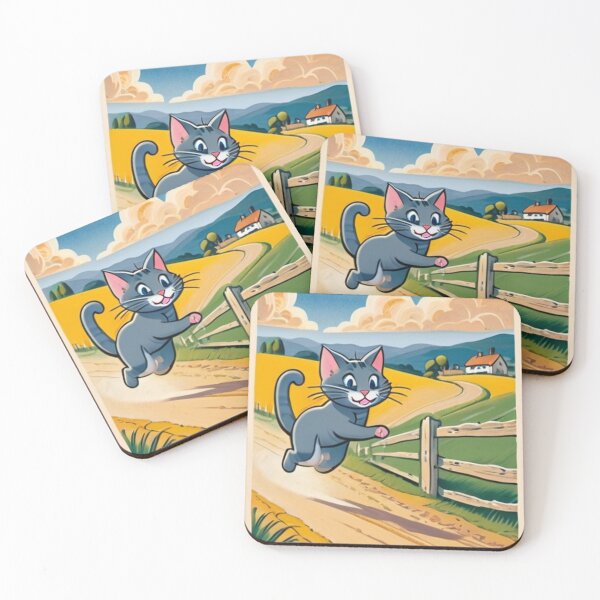 Item preview, Illustration - Stylized animated feline, 1960s countryside scene designed and sold by World-Pets.