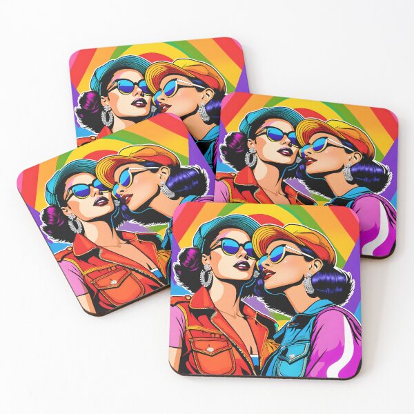 Item preview, Retro Vintage Lesbian Couple Pop Art Rainbow designed and sold by whimsiqueer.