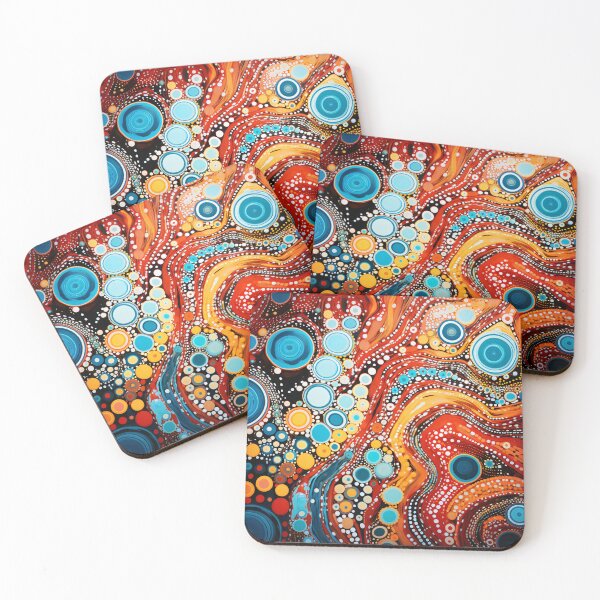 Item preview, Aboriginal Inspired Dot Art - Crimson Turquoise Fluid Abstract Pattern designed and sold by GrinGalore.