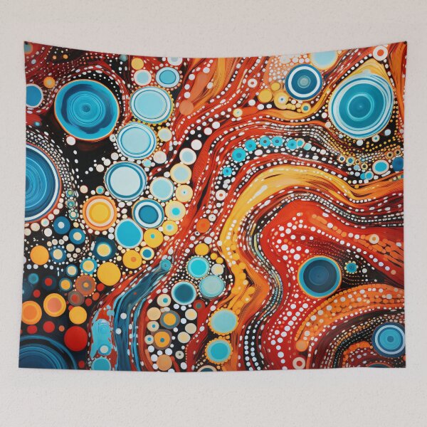 Item preview, Aboriginal Inspired Dot Art - Crimson Turquoise Fluid Abstract Pattern designed and sold by GrinGalore.