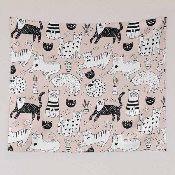 Item preview, Black and White Cats Allover Pattern designed and sold by TeeGeeTees.