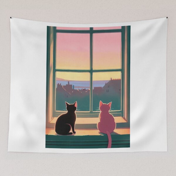 Item preview, Illustration - Stylized Feline and Nighttime Ambience, Daydream by the Window designed and sold by World-Pets.