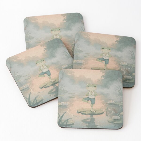 Item preview, Zen Frog Doing Lily-Pad Yoga Cottagecore Art designed and sold by PictorialWhimsy.