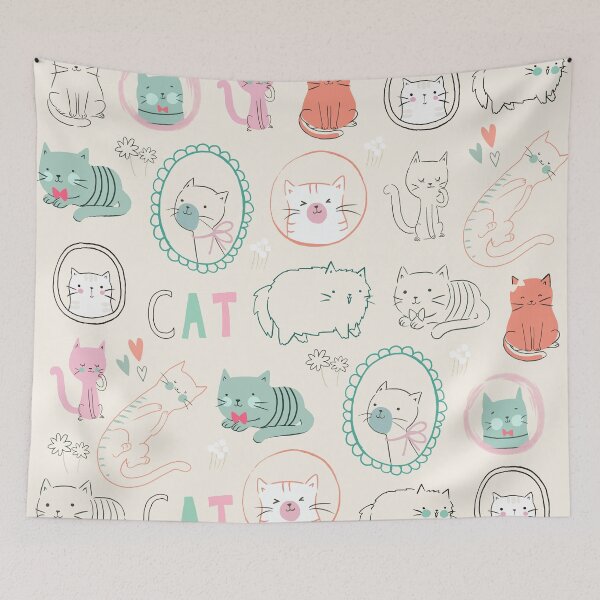 Item preview, Cats Galore Green Orange Black and White on Off-White Allover Background  designed and sold by TeeGeeTees.