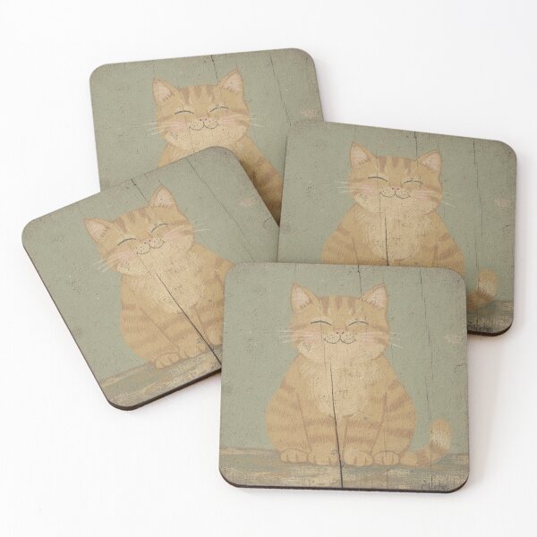 Item preview, Blissful Ginger Cat Eyes Closed Folk Art designed and sold by PictorialWhimsy.