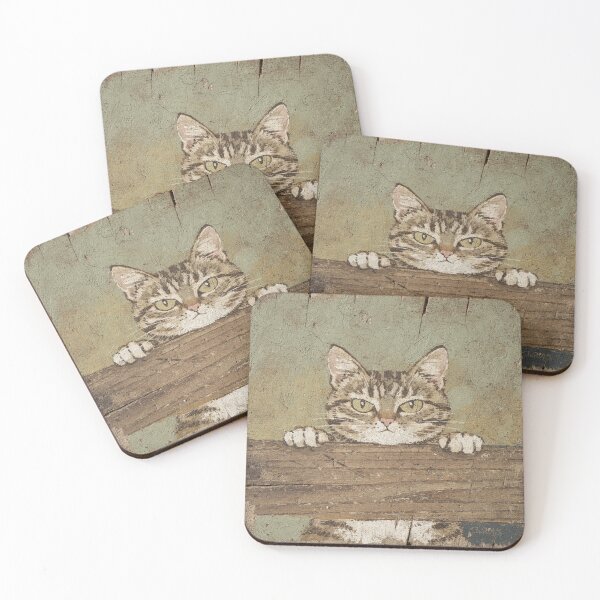 Item preview, Suspicious Tabby Peeking Over a Ledge Folk Art designed and sold by PictorialWhimsy.