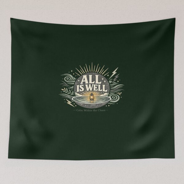 Item preview, All Is Well Vintage Typography T-Shirt | Minimalist Lantern Nature Quote | Inspirational Retro Aesthetic Design designed and sold by Bhaskar Digital Art.