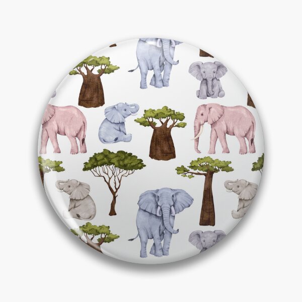 Item preview, Pink Blue and Grey Elephants with Trees Allover Pattern designed and sold by TeeGeeTees.