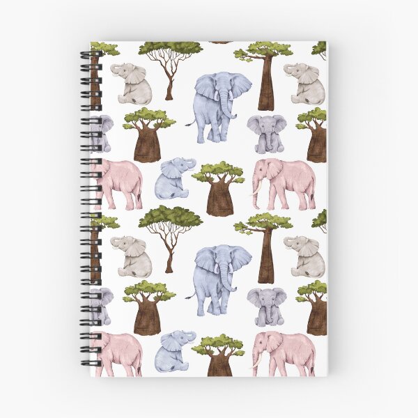 Item preview, Pink Blue and Grey Elephants with Trees Allover Pattern designed and sold by TeeGeeTees.