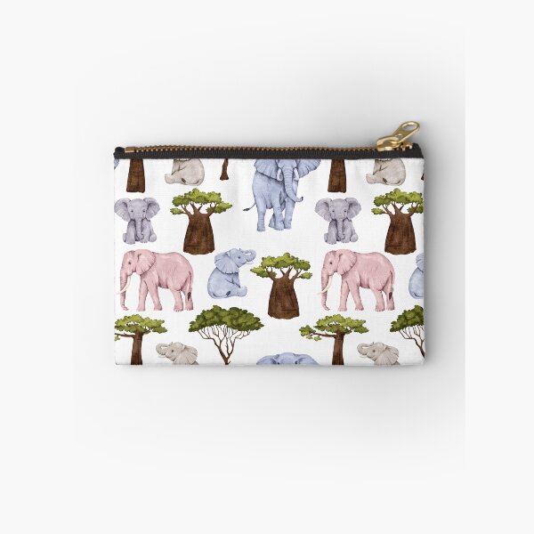 Item preview, Pink Blue and Grey Elephants with Trees Allover Pattern designed and sold by TeeGeeTees.