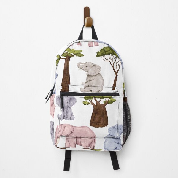 Item preview, Pink Blue and Grey Elephants with Trees Allover Pattern designed and sold by TeeGeeTees.