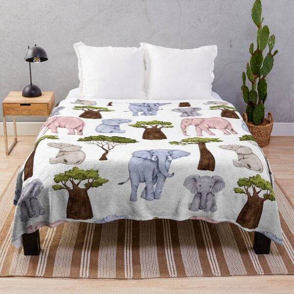 Item preview, Pink Blue and Grey Elephants with Trees Allover Pattern designed and sold by TeeGeeTees.