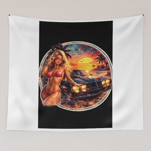 Item preview, Retro Beach Sunset Convertible designed and sold by CosmicDreamAI.