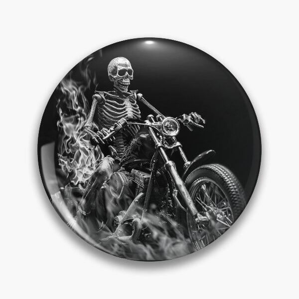Item preview, Skeleton Biker Riding a Flaming Chopper Gothic Motorcycle Art designed and sold by inkoutninja.